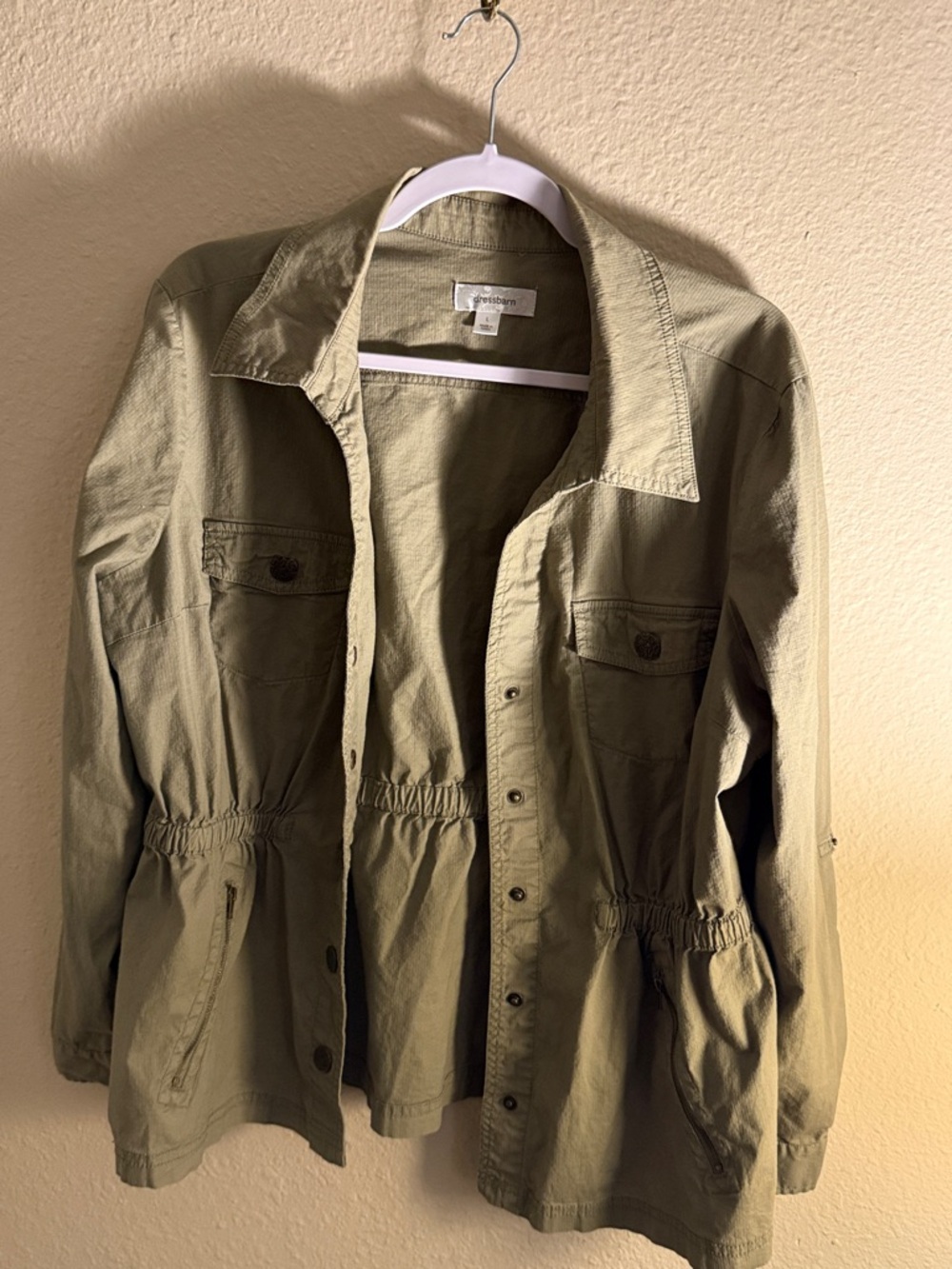 dressbarn Olive Utility Jacket with Cinched Waist